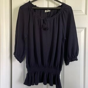 Loft, sz M, navy blue top. Elastic waist. 20” pit to pit   Scoop neck.